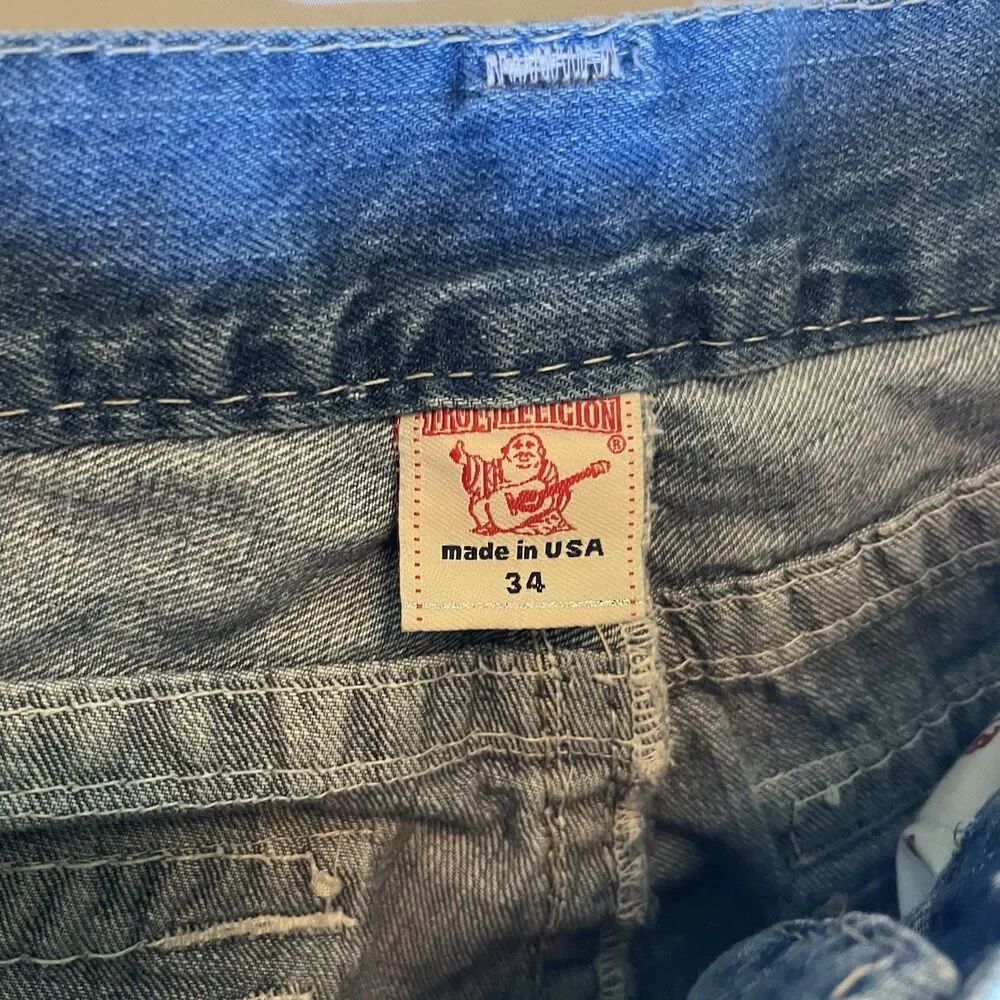 True Religion Billy Super T Jeans Mens Tag 34 (36x35) Bootcut USA White Stitch
